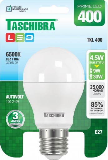 Lâmpada LED Certificada Taschibra Bulbo 4,5W Branco Bivolt