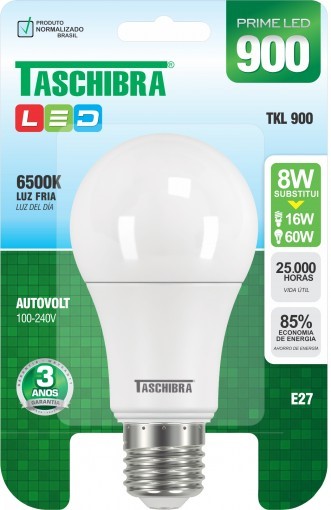 Lâmpada LED Certificada Taschibra Bulbo 8W Branco Bivolt