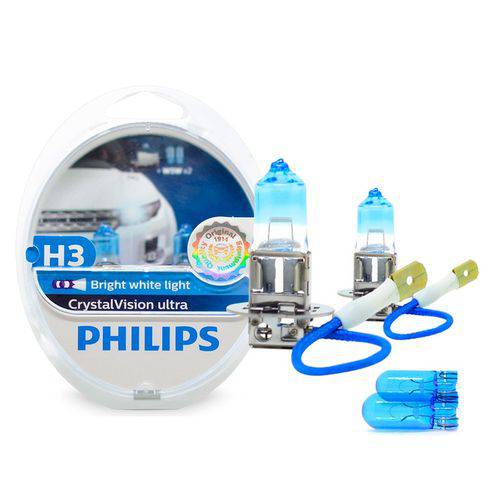 Lâmpada Super Branca H3 Crystal Vision Ultra Philips 4300k + Pingo