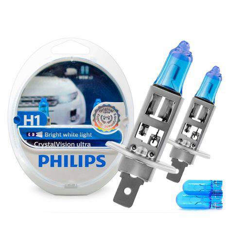 Lâmpada Super Branca H1 Crystal Vision Ultra Philips 4300k + Pingo