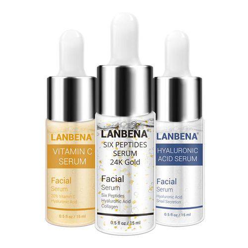 LANBENA Vitamina C Serum+Six Peptides Serum 24K Gold+ácido Hilaurônico Serum Anti-idade Hidratante Clareador Facial