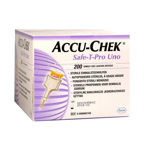 Lancetas Accu-Chek Safe T Pro Uno com 200 Unidades