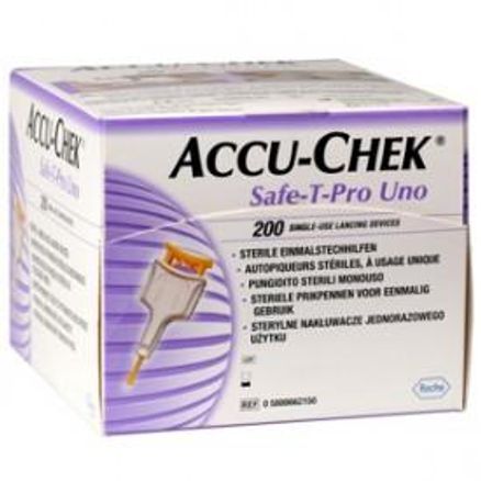Lancetas Esterilizadas Accu-Chek Safe-T-Pro Uno 200 Un (Diâmetro da Agulha 28g/0.36mm)