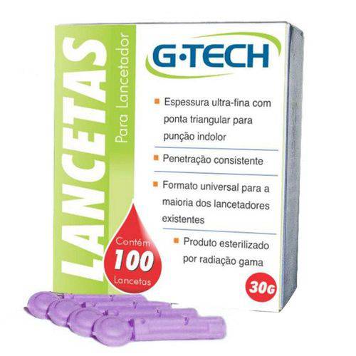 Lancetas para Caneta Lancetadora G-tech Lan3010g 30g - Embalagem com 100 Unidades