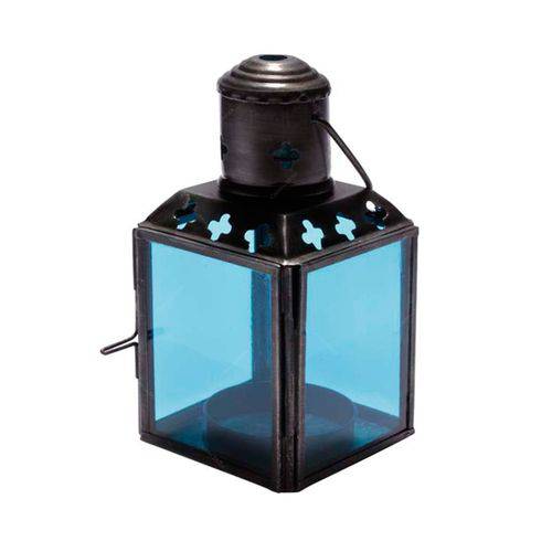 Lanterna Cube Azul em Metal e Vidro