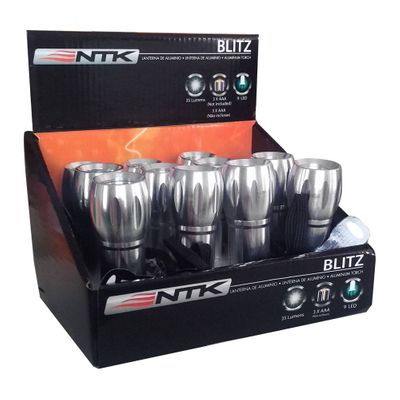 Lanterna de Mão NTK em Alumínio em Caixa com 12 Peças, Super Brilhante e Compacta com Potência de 35 Lúmens Blitz
