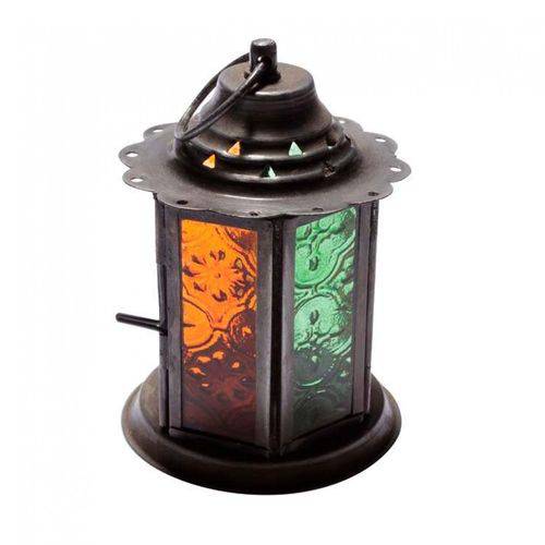Lanterna Decorativa de Vidro 12cmx8,5cm Vênus Victrix Verde/Laranja