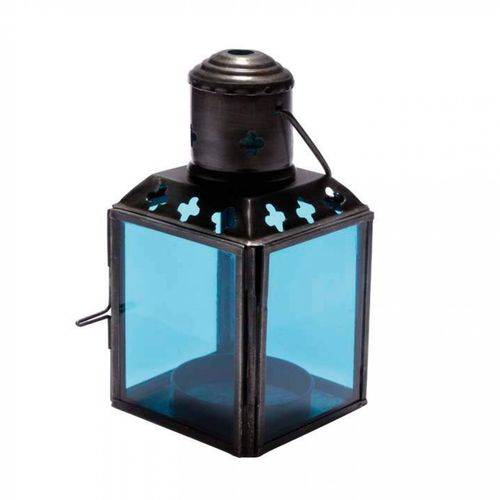 Lanterna Decorativa de Vidro e Metal 11cmx6cmx6cm Vênus Victrix Azul