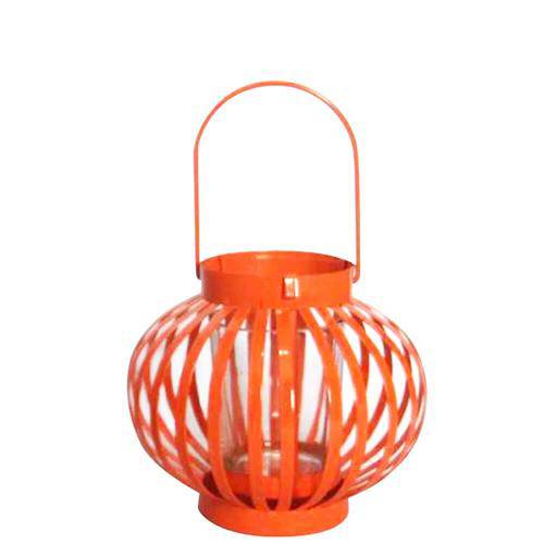 Lanterna Grande Marroquina Mini Basket Round Laranja em Metal e Vidro - Urban - 19x16 Cm