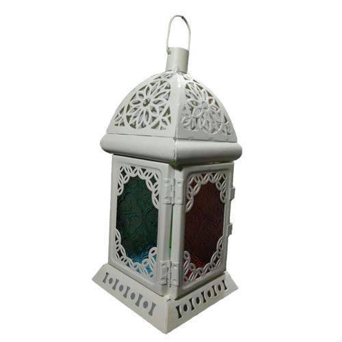 Lanterna Marroquina Branca Decorativa Indiana Vidro Colorido