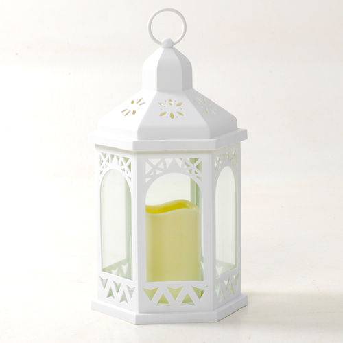 Lanterna Marroquina Decorativa Coreto Branca com Vela LED
