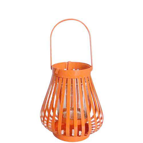 Lanterna Marroquina Mini Basket Trigonal Laranja em Metal e Vidro - Urban - 12x10,5 Cm