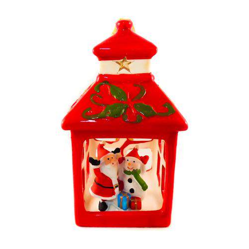 Lanterna Natalina Decorativa com Papai Noel e Boneco de Neve