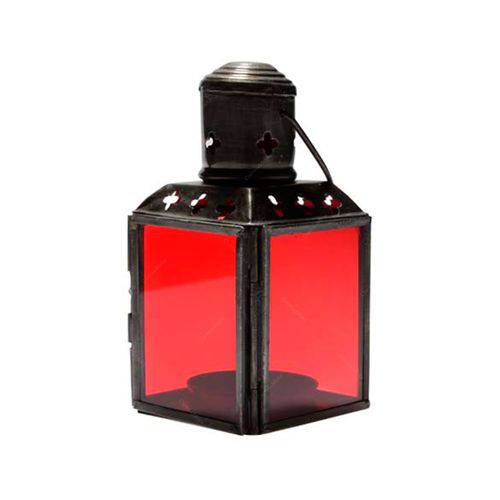 Lanterna Preto e Vermelha em Metal e Vidro