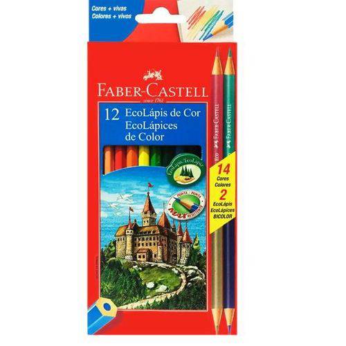 Lápis 12 Cores Faber Castell + 2 Lápis Bicolor