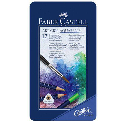 Lápis Art Grip Aquarelável Faber-Castell - Estojo Metálico com 12 Cores - Ref 114212