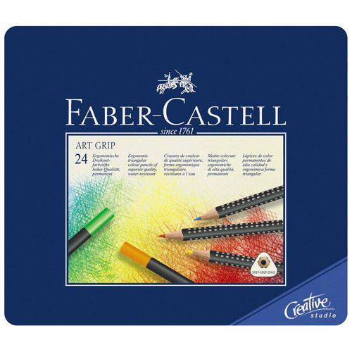 Lápis Art Grip Mina Permanente Faber-Castell - Estojo Metálico com 24 Cores - Ref 114324