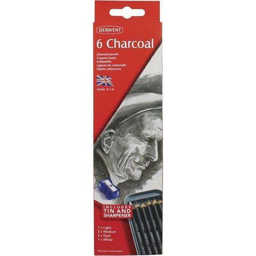 Lápis Carvão - Derwent Charcoal - com 6 Unidades + Apontador
