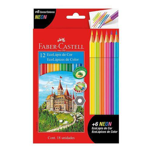 Lápis de Cor 12 Cores Ecolápis + 6 Lápis de Cor Neon Faber-castell