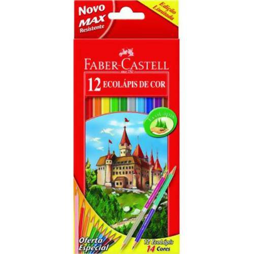Lápis de Cor 12 Cores Hexagonal Faber Castell com 2 Lápis Bicolor