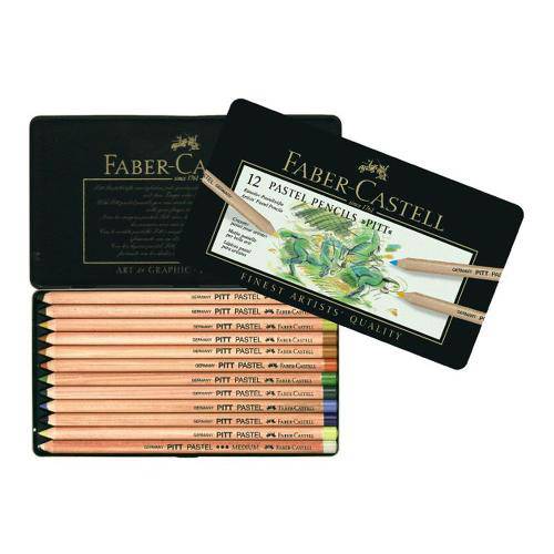 Lápis de Cor 12 Cores Mina Pastel Seco Pitt Estojo Metálico Faber-Castell