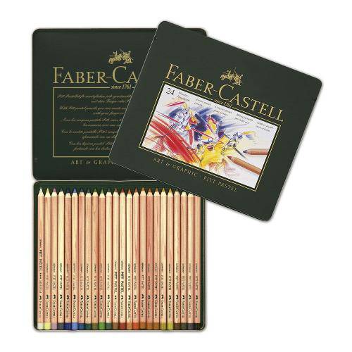 Lápis de Cor 24 Cores Mina Pastel Seco Pitt Estojo Metálico Faber-Castell