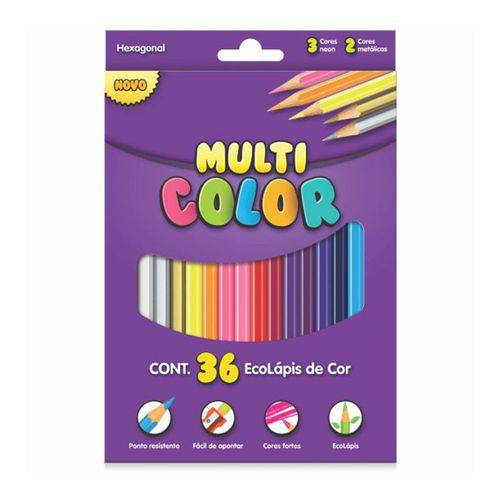 Lápis de Cor Sextavado Estojo com 36 Cores - Multicolor