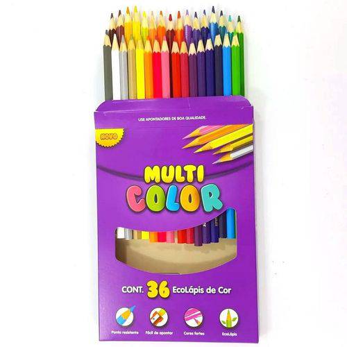 Lápis de Cor 36 Cores Multi Color Sextavado