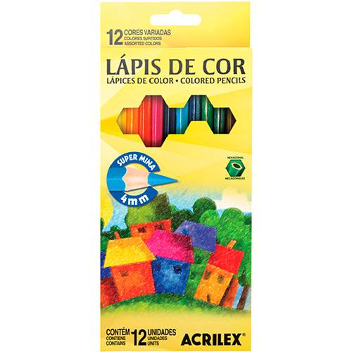 Lápis de Cor Acrilex Hexagonal 12 Cores