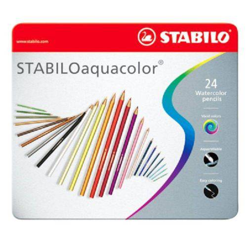 Lápis de Cor Aquarelável Aquacolor 24 Cores Caixa de Metal - Stabilo