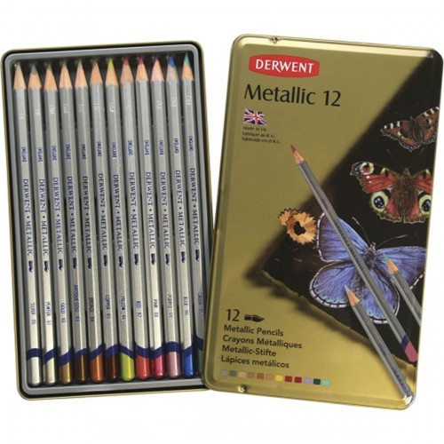 Lápis de Cor Aquarelável Metallic 12 Cores Estojo Lata 700456