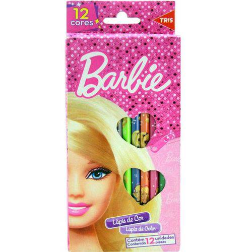 Lápis de Cor Barbie 12 Cores Corpo Sextavado Tris
