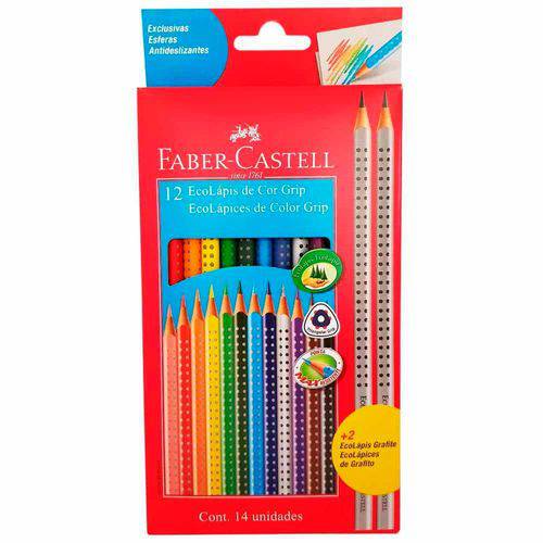 Lápis de Cor Eco 12 Cores Grip + 2 Lápis Faber Castell