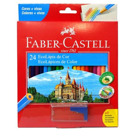 Lápis de Cor Ecolápis 24 Cores Faber Castell + 1 Apontador com Depósito