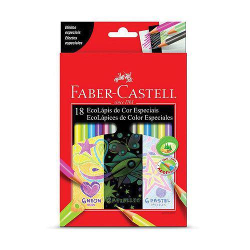 Lápis de Cor Efeitos Especiais Neon e Pasteis no Formato Triangular 18 Cores - Faber Castell