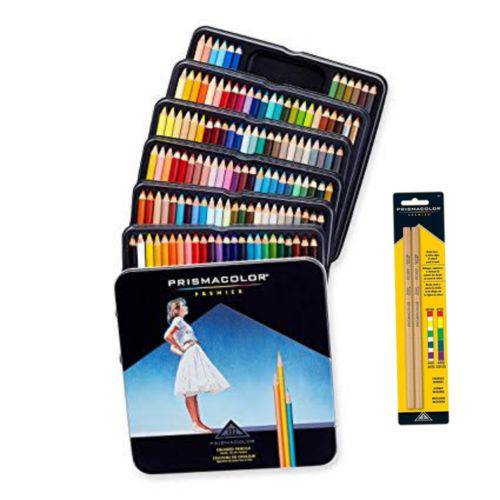 Lápis de Cor Profissional Prismacolor Premier Kit Estojo Metálico 132 Cores e Blender