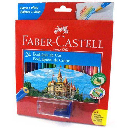 Lápis de Cor Sextavado 24 Cores + Apontador - Faber Castell