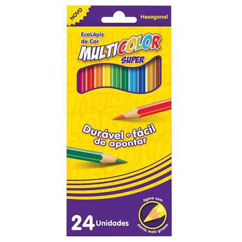 Lápis de Cor Sextavado 24 Cores Multicolor Super