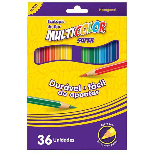 Lápis de Cor Sextavado 36 Cores Multicolor Super
