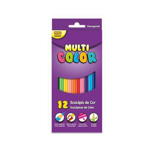 Lápis de Cor Sextavado Estojo com 12 Cores - Multicolor