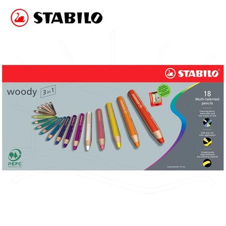 Lápis de Cor Stabilo Woody - 18 Cores + Apontador Stabilo