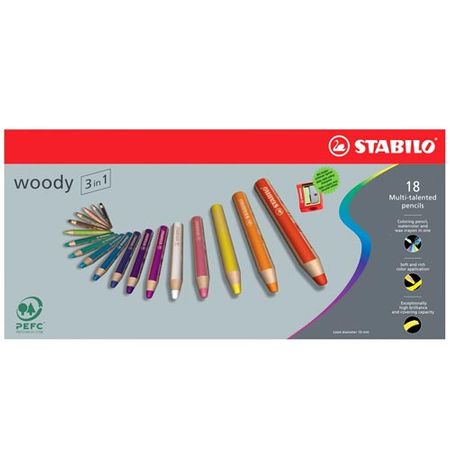 Lápis de Cor Stabilo Woody - 18 Cores + Apontador Stabilo