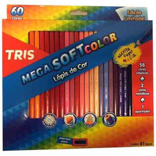 Lápis de Cor Triangular 60 Cores 1 Apontador Mega Soft