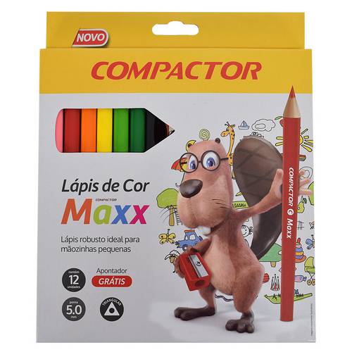 Lápis de Cor Triangular Compactor Maxx - 12 Cores + 1 Apontador