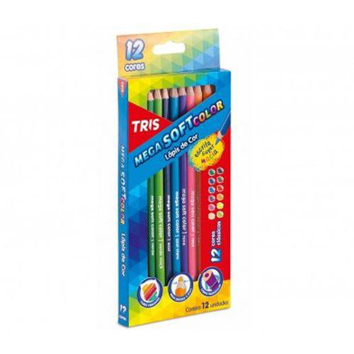 Lápis de Cor Triangular Mega Soft Color com 12 Cores - Tris
