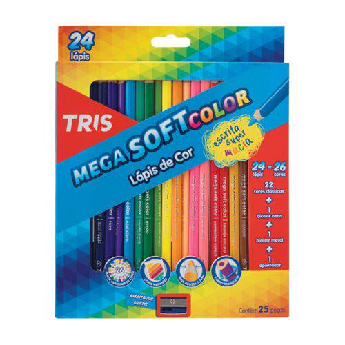 Lápis de Cor Triangular Mega Soft Color com 24 Cores - Tris