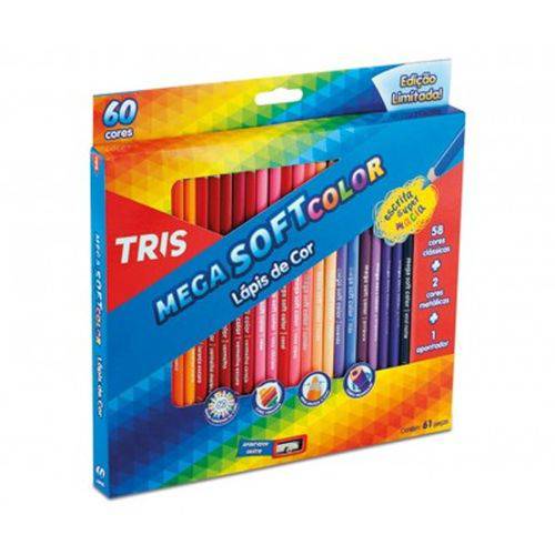 Lápis de Cor Triangular Mega Soft Color com 60 Cores - Tris
