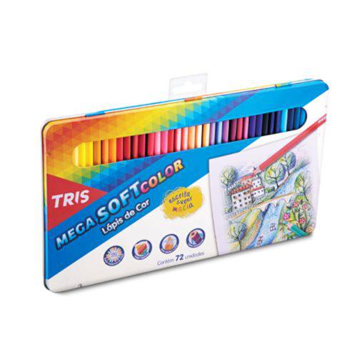 Lápis de Cor Triangular Mega Soft Color com 72 Cores - Tris