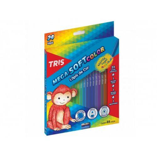 LÁPIS de Cor Tris Mega Soft Color 24 Cores + 1 Apontador Conjunto