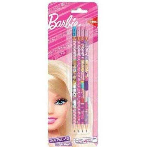 Lápis Grafite Hb Nº2 com Borracha Barbie 4 Unidades Tris